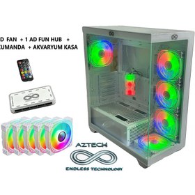 Resim SHC4200 Aztech AZT201-W 850W 80+ Moduler Temperli Cam U.kumandali+5xrgb Fan Akvaryum Kasa Beyaz 