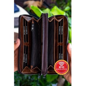 Resim Garbalia Orleans Vintage Deri Telefon Bölmeli El Çantası Cüzdan Kartlık 