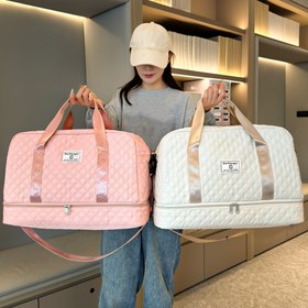 Resim Seyahat Duffel Çantası, Büyük Kapasiteli, Düz Renkli, Fermuarlı Kapanış, Elde veya Omuzda Taşıma, Siyah ve Bej Seçenekleriyle, Dışarıda ve Hafta Sonu Gezisi İçin 