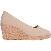 Resim Star Tombis Gerçek Elişi Bej Keten Espadril Dolgu Topuk Handmade 