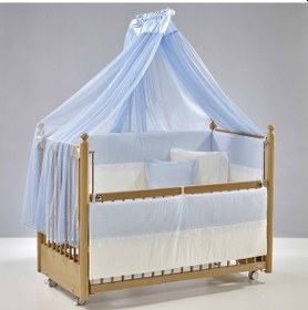 Resim Meltem Kids Mondo Sallanır Ahşap Anne Yanı Beşik - 60x120 CM (Naturel-Mavi) Mavi 