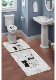 Resim Modern Desenli Dijital Baskı 3 Lü Banyo Paspas Takımı Yıkanabilir Kaymaz Tabanlı Klozet Takımı Klz0003 Renkli 