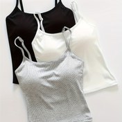 Resim 3 Parça Kadınlar İçin Düz Renkli İpli Askılı Padded Bralette, İnce Tarz Rahat ve Seksi Göbek Açık Camisole 
