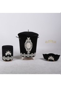 Resim Lisa Siyah 6 Prç Banyo Kirli Çamaşır Sepeti ve Paspas Seti Siyah 