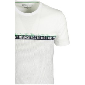 Resim Erkek Beyaz Slim Fit Bisiklet Yaka Baskılı %100 Pamuk Nokta Desenli Jeans 1932-beyaz Beyaz 