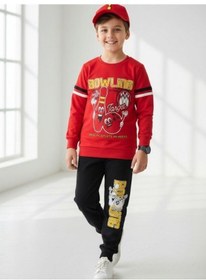 Resim Zekids Erkek Çocuk Pamuklu Bowling Baskılı Pijama Takımı-16821 Kırmızı 