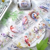 Resim Bahar Kuşları ve Çiçekler Petite Bant Şeffaf Etiket, 200.0 cm uzunluk, Gümüş Folyo süslemeleri, Dekoratif Planlayıcı Aksesuarları, Günlükler ve El Defterleri için Uygun 