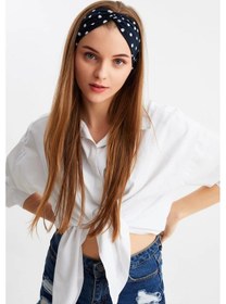 Resim Kadın Çapraz Bağlamalı Pamuklu Penye, Kaymaz, Yumuşak, Esnek, Saç Bandı Bandana - Tek Ebat / Lacivert Puantiye Lacivert Puantiye 