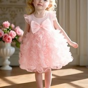 Resim Kız Çocuk Yazlık Düğün Elbisesi & Doğum Günü Parti Kıyafeti - Kolsuz A Kesim Prenses Elbise, Kabarık Etek ve Fiyonk Detaylı, Yumuşak Yuvarlak Yaka Kısa Elbise (0-12 Ay), Elde Yıkanabilir Beyaz / Düğün Kıyafeti 