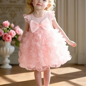 Resim Kız Çocuk Yazlık Düğün Elbisesi & Doğum Günü Parti Kıyafeti - Kolsuz A Kesim Prenses Elbise, Kabarık Etek ve Fiyonk Detaylı, Yumuşak Yuvarlak Yaka Kısa Elbise (0-12 Ay), Elde Yıkanabilir Beyaz / Düğün Kıyafeti 