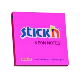 Resim Stickn 76x76mm Yapışkanlı Not Kağıdı Neon Pembe 100 Yaprak 12 Paket 21165 