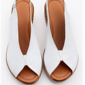 Resim Luvi Shoes Blom Beyaz Hakiki Deri Kadın Dolgu Topuk Sandalet Beyaz 