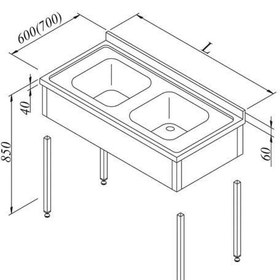 Resim Evyeli Tezgah, Çift Gözlü, 3 Perdeli, Demonte, 140x70 Cm, 50x50x30 Cm Küvet Ölçülü 