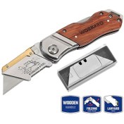 Resim Workpro Wp211014 Ağır Hizmet Paslanmaz Çelik/ahşap Gövde Katlanır Rötuş Maket Bıçağı + 10 Adet Yedek Bıçak 