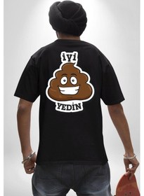 Resim İyi Yedin Espirili Tişört Yazılı Pamuklu Unisex Oversize Sırt Dijital Baskılı Siyah T-shirt Siyah 