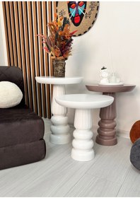 Resim AYLESA Ahşap 3’lü Set Mantar Yan Sehpa Modern Renkli Fiskos Zigon Çiçeklik 