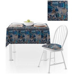Resim Geometrik Desenli Renkli Mavi Lacivert Dijital Baskılı Süet Dokuma Masa Örtüsü 140x260 