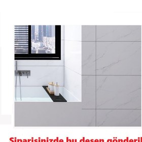 Resim Doori Beyaz Mermer Desen Yapışkanlı Pvc Duvar Kaplama Mutfak Banyo Sticker 30*60cm 6 Adet 1,08mt2 