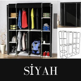 Resim Holtech Elit Lüks Bez Dolap Kumaş Gardırop Siyah 