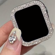 Resim Elma Çift Elmas Delikli Kabuk 1 Adet Kadınların Parıldayan Renkli Süslemeli Gümüş Moda Sevimli Delikli Parıltılı Düşme Koruma Kılıfı, Apple Watch Kılıfı ile Uyumlu (38/40/41/42/44/45/49mm), for iwatch Serisi Ultra/SE/9/8/7/6/5/4/3/2/1 için Uyumlu, Akıllı Saat Aksesuarları 