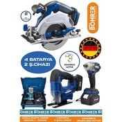 Resim Böhrer Alman 3 Lü Akülü Ayarlı 5425M Dekupaj Testere+ 5424M 185 MM Akülü Sunta Kesme + Akülü 8204M 450Nm Somun Sıkma Makinesi 
