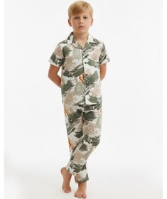 Resim Modanıno Erkek Çocuk %100 Pamuk Ve Gömlek Tarz Pijama Takımı 2-13 Yaş 12687ıs Haki 