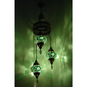 Resim Karlıkturistik Mozaik Lamba Avize 3lü Sarkıt Dekoratif Aydınlatma Tavan Lambası Renkli El Yapımı Model 10 