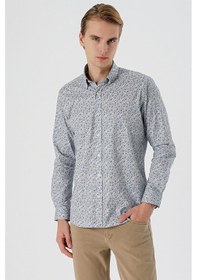 Resim İmza Beyaz Uzun Kollu Baskılı Düğmeli Yaka Cepsiz Pamuklu Likralı Klasik Slim Fit Gömlek 1004235126-beyaz Beyaz 
