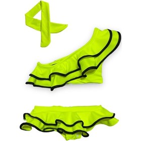 Resim Lolliboomkids Kız Çocuk Neon Renk Tek Omuz Fırfırlı Bikini Takımı Saç Bandı Hediyeli Son Moda Sarı 