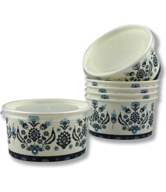 Resim Lidyahan Store Karton Kağıt Çorba-Aşure-Tatlı-Dondurma-Yemek Kasesi -14 Oz Plastik Kapaklı Kase 50 Adet 