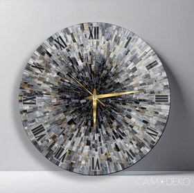 Resim Soyut Gri Mozaik Desen Cam Duvar Saati - 40*40 Cm 