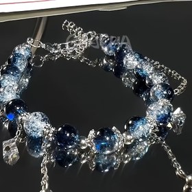 Resim 1 adet Zarif Derin Mavi Gradyan Cam Boncuk Bileklik ile Gümüş Zincir - Benzersiz Boho-Chic Tasarımı, Günlük Kullanım veya Hediye için Mükemmel, Günlük Kullanım Bilekliği|Gradyan Boncuk Bilekliği|Dayanıklı Boncuk Bilekliği 