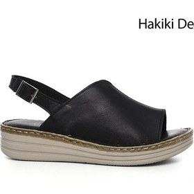 Resim Gönderi(R) Gönderi R Siyah Dolgu Topuk Hakiki Deri Comfort Sandalet Siyah 