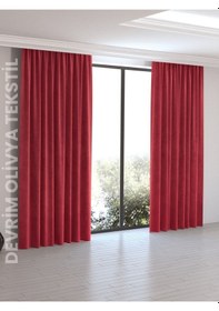 Resim Devrim Olivya Tekstil Lüks 1. Sınıf Düz Dikim Kırmızı Ada Fon Perde En X Yükseklik Kırmızı 