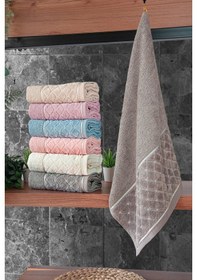 Resim Jakarlı %100 Pamuklu 6'lı Lüks Kutulu Çeyizlik El Yüz Havlu Seti - 50x90 - 00050 Çok Renkli 