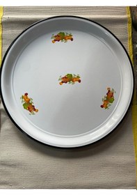 Resim Emaye Sini Sofra, Yemek Sunum Tepsi, Yer Sofrası Çinko 60 Cm Beyaz - Gri - Siyah 