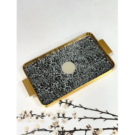 Resim Arow Metal Çerçeveli Cam Tepsi Leopar Desen 24/40 Cm 