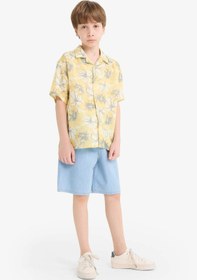 Resim DeFacto Oversize Geniş Kalıp Polo Yaka Desenli Viskon Kısa Kollu Gömlek Erkek Çocuk F5671A825HS 