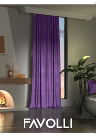 Resim Kadife Dokulu Menekşe Moru Ada Fon Perde Ekstrafor Büzgülü Dream Series Menekşe Moru 