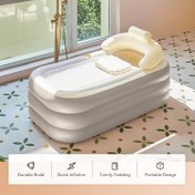 Resim Taşınabilir Şişme Küvet ve Banyo Yastığı Başlığı - Kapaklı Katlanabilir Spa Küveti, Dayanıklı PVC Yetişkinler İçin, İç/Dış Mekan Kullanımı, Mavi ve Kahverengi, Taşınabilir Küvet, İç/Dış Mekan Suyu, Kolay Temizlenebilir Malzeme 