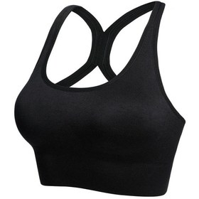 Resim Siyah Kadın Push Up Dikişsiz Spor Sutyeni Egzersiz Kadın Spor Üst Kırpma Açık Aktif Giyim Tankları Üstleri Siyah 