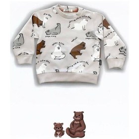 Resim Zekids Erkek Bebek Ayıcık Baskılı Sweatshirt-14647 Taş 
