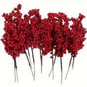 Resim 15 adet Kırmızı Suni Çiçek Sapları, Plastik Sahte Çilekler DIY Tatil Dekoru için, Noel Ağacı, İlkbahar, Yaz, Sevgililer Günü, Mezuniyet için Çok Yönlü - Güç Gerekmez 