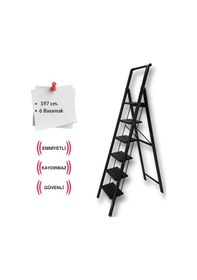 Resim Endokon Tutma Kollu Şık Alüminyum Merdiven 6 Basamaklı - Geniş Basamak, Kalın Profil 