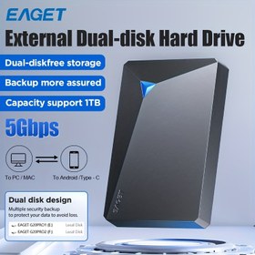 Resim EAGET 1TB Çift Diskli Harici Sabit Disk - Taşınabilir USB 3.0 Mekanik HDD, PC, Mac, Laptop, PS4, Xbox One & 360 için Tak & Çalıştır, Depolama Cihazı, 6.35cm 