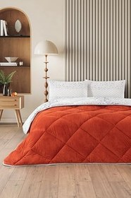 Resim Evoria Battal Boy Lüx Wellsoft Yorgan Çift Taraflı - 2 Adet Yastık Kılıflı Yorgan Seti 215x235 cm (Turuncu) 