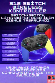 Resim beboncool S12 Nintendo Switch/Switch Lite/Switch OLED/PC/Android/IOS Bluetooth RGB Joystick 