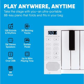 Resim Hype Store Blackstar Carry-On Folding 88 Tuşlu Taşınabilir & Katlanabilir Dijital Piyano (Beyaz) 