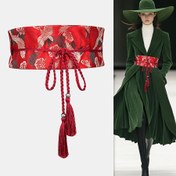 Resim Şık Kadın Kırmızı Çiçek Nakışlı Püsküllü Kemer - Kazaklar, Elbiseler ve Montlar için Çok Yönlü Aksesuar - Vintage Tarzı, Elde Yıkanabilir 