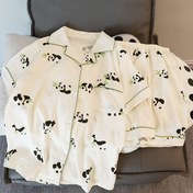 Resim Yeni Yaz Kadın Kısa Kollu Pijama Seti, Sevimli Panda Karikatürü ile, Tatlı ve Rahat Tasarımıyla Ev Giyiminde Mükemmel. 